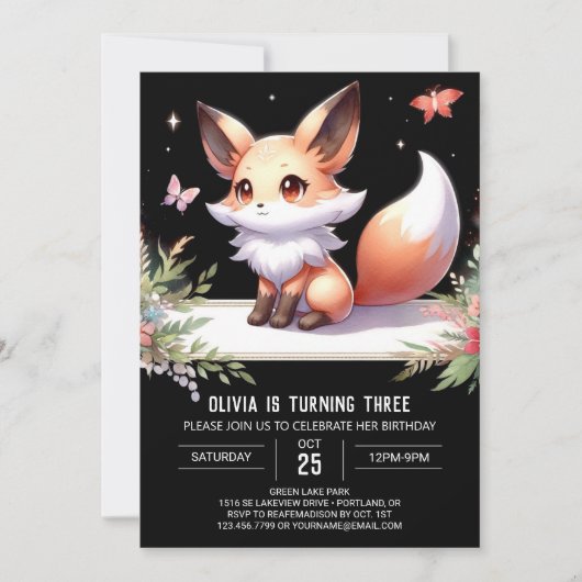 Modern Whimsical Fox Verjaardag digitaal Kaart (Voorkant)