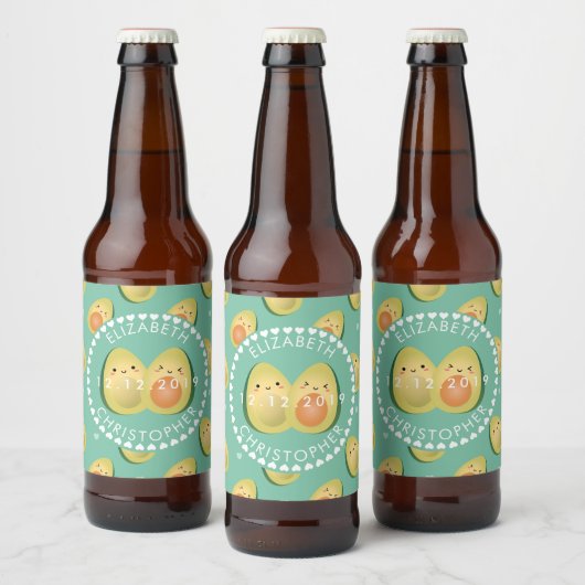 Modern Whimsical Funny Avocados Cute Wedding Party Bier Etiket (Flessen)