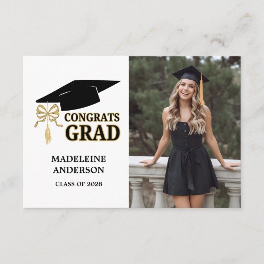 Modern Whimsical Gold Black Graduation Cap Informatiekaartje (Voorkant)