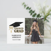 Modern Whimsical Gold Black Graduation Cap Informatiekaartje (Staand voorkant)