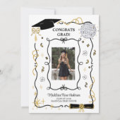 Modern Whimsical Gold Black Graduation Cap Kaart (Achterkant)