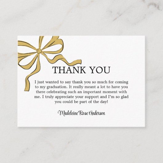 Modern Whimsical Gold Coquette Bow Graduation Informatiekaartje (Voorkant)