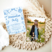 Modern Whimsical Hand Drawn Blue Graduation Party Kaart