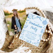 Modern Whimsical Hand Drawn Blue Graduation Party Kaart