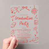 Modern Whimsical Hand Drawn Bow Graduation Party Acryl Uitnodigingen (Insitu (Draagbaar))