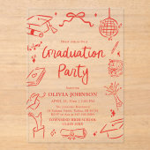 Modern Whimsical Hand Drawn Bow Graduation Party Acryl Uitnodigingen (Voorkant)