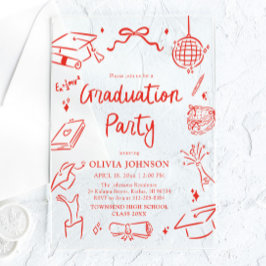 Modern Whimsical Hand Drawn Bow Graduation Party Acryl Uitnodigingen