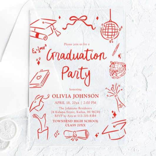 Modern Whimsical Hand Drawn Bow Graduation Party Acryl Uitnodigingen