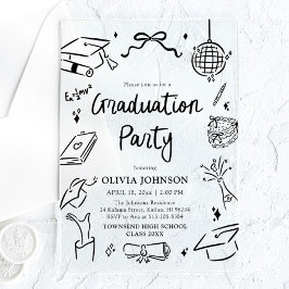 Modern Whimsical Hand Drawn Bow Graduation Party Acryl Uitnodigingen