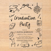 Modern Whimsical Hand Drawn Bow Graduation Party Acryl Uitnodigingen (Voorkant)