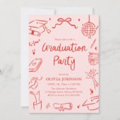 Modern Whimsical Hand Drawn Bow Graduation Party Kaart (Voorkant)