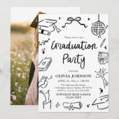 Modern Whimsical Hand Drawn Bow Graduation Party Kaart (Voorkant / Achterkant)