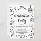 Modern Whimsical Hand Drawn Bow Graduation Party Kaart (Voorkant)