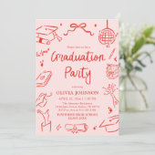 Modern Whimsical Hand Drawn Bow Graduation Party Kaart (Staand voorkant)