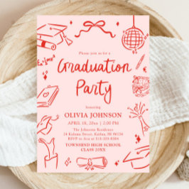 Modern Whimsical Hand Drawn Bow Graduation Party Kaart