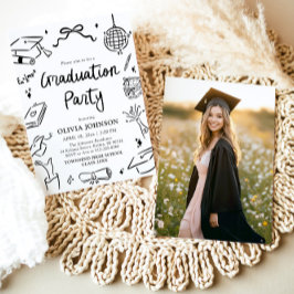 Modern Whimsical Hand Drawn Bow Graduation Party Kaart