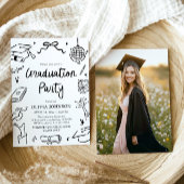 Modern Whimsical Hand Drawn Bow Graduation Party Kaart
