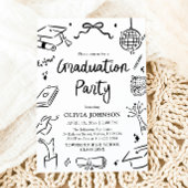 Modern Whimsical Hand Drawn Bow Graduation Party Kaart