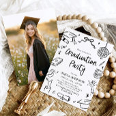 Modern Whimsical Hand Drawn Bow Graduation Party Kaart