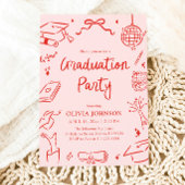 Modern Whimsical Hand Drawn Bow Graduation Party Kaart