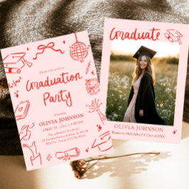 Modern Whimsical Hand Drawn Bow Graduation Party Kaart