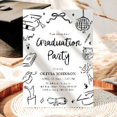 Modern Whimsical Hand Drawn Bow Graduation Party  Kaart