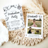 Modern Whimsical Hand Drawn Bow Graduation Party  Kaart