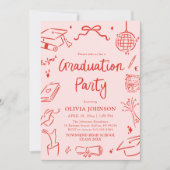 Modern Whimsical Hand Drawn Bow Graduation Party Kaart (Voorkant)