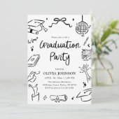 Modern Whimsical Hand Drawn Bow Graduation Party Kaart (Staand voorkant)