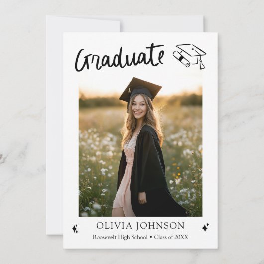 Modern Whimsical Hand Drawn Bow Graduation Party Kaart (Achterkant)