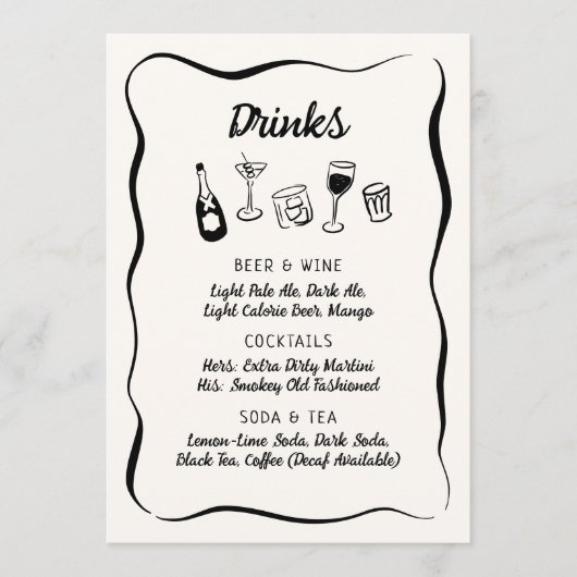 Modern & Whimsical Hand Drawn Drinks Menu (Voorkant)