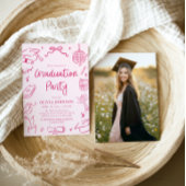 Modern Whimsical Hand Drawn Pink Graduation Party Kaart