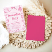 Modern Whimsical Hand Drawn Pink Graduation Party Kaart