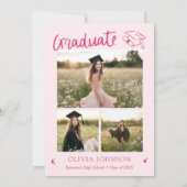Modern Whimsical Hand Drawn Pink Graduation Party Kaart (Achterkant)