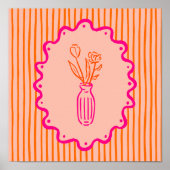 Modern Whimsical Hand Drawn Vase of Flowers Poster (Voorkant)