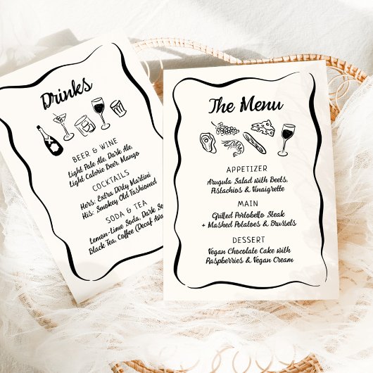 Modern & Whimsical Hand Getekend Diner & Dranken M Menu