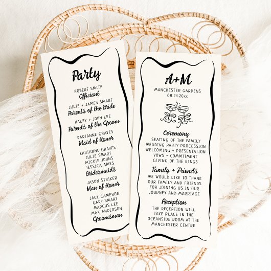 Modern & Whimsical Hand Getekend Huwelijksprogramm Menu