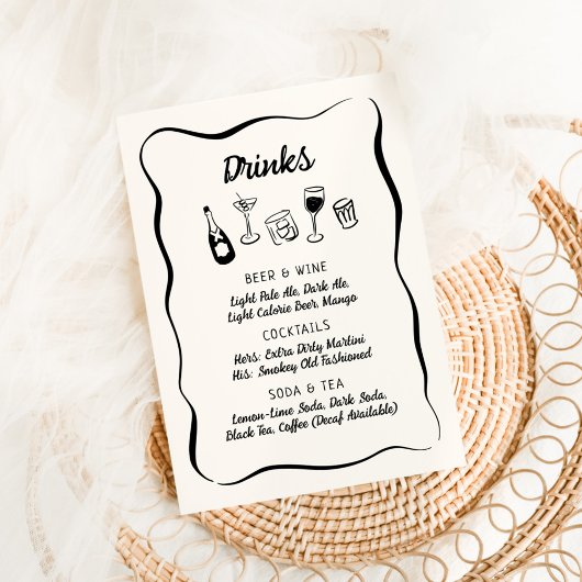 Modern & Whimsical Hand Getekende Drankenmenu Menu