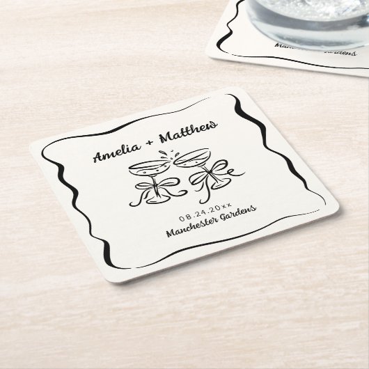 Modern & Whimsical Handgetekende 'Save the Date' Kartonnen Onderzetters (Schuin)