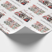 Modern Whimsical Holly Jolly Christmas Name  Cadeaupapier (Hoek)