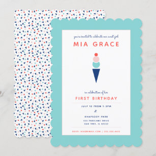 Modern Whimsical Ice Cream in Aqua Blue Kaart