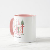 Modern Whimsical Pastel Merry Christ Mas Name   Mok (Voorkant links)