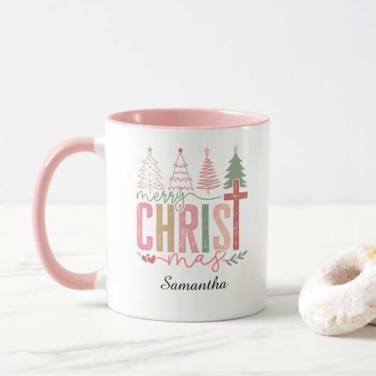 Modern Whimsical Pastel Merry Christ Mas Name   Mok (Met donut)