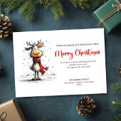 Modern whimsical reindeer Christmas greeting card Feestdagenkaart