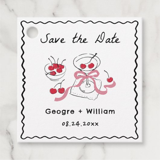 Modern & Whimsical Roze CocktailHand Getekende Tro Bedankjes Labels (Voorkant)