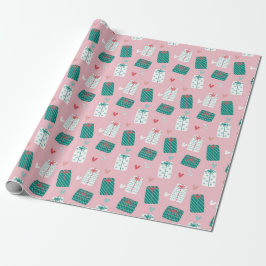 Modern Whimsical Roze Kerstmis Cadeaupapier