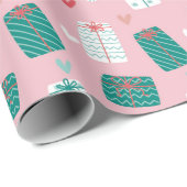 Modern Whimsical Roze Kerstmis Cadeaupapier (Rol Hoek)