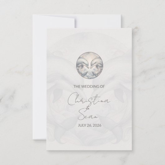 Modern Whimsy Dolphin Wedding RSVP Response Kaart (Voorkant)
