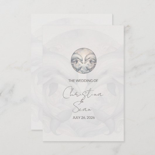 Modern Whimsy Dolphin Wedding RSVP Response Kaart (Voorkant / Achterkant)