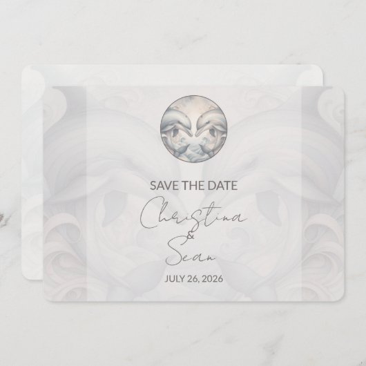 Modern Whimsy Dolphin Wedding Save The Date Kaart (Voorkant / Achterkant)